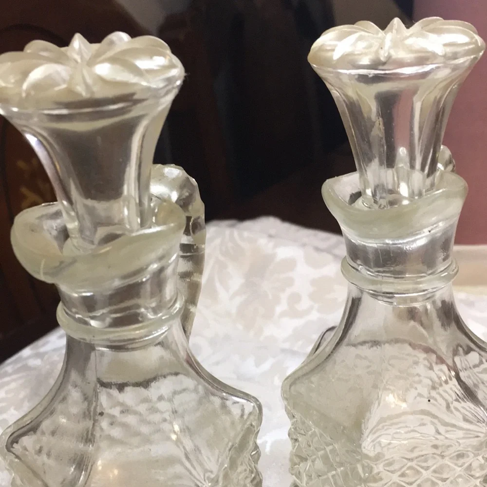 Vintage Cut Glass Cruet Bottles - Pair (Clear)
